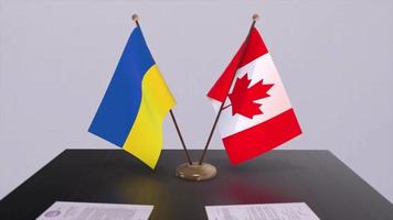 Ukraine and Canada flags on politics meeting animation video