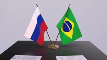 brasile e Russia nazionale bandiera, attività commerciale incontro o diplomazia affare. politica accordo animazione video