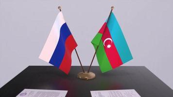Azerbaijan and Russia national flag, business meeting or diplomacy deal. Politics agreement animation video