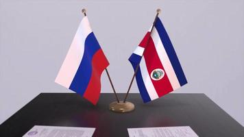 costa rica en Rusland nationaal vlag, bedrijf vergadering of diplomatie overeenkomst. politiek overeenkomst animatie video