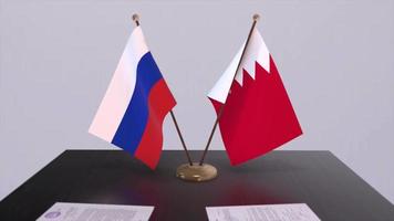 Bahrain and Russia national flag, business meeting or diplomacy deal. Politics agreement animation video