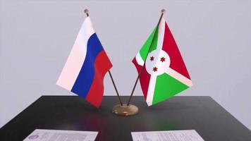 Burundi and Russia national flag, business meeting or diplomacy deal. Politics agreement animation video