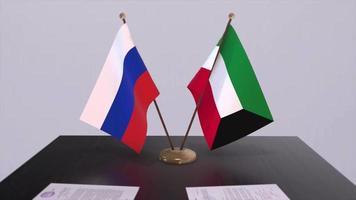 Kuwait y Rusia nacional bandera, negocio reunión o diplomacia trato. política acuerdo animación video