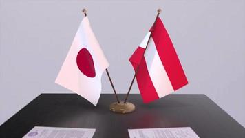 Áustria e Japão nacional bandeiras, político negócio, diplomático reunião. política e o negócio animação video