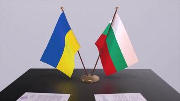 Ukraine and Bulgaria flags on politics meeting animation video