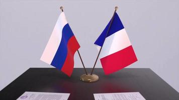 France et Russie nationale drapeau, affaires réunion ou diplomatie accord. politique accord animation video