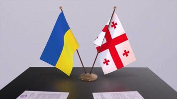 Ukraine and Georgia flags on politics meeting animation video