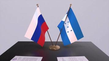 Honduras and Russia national flag, business meeting or diplomacy deal. Politics agreement animation video