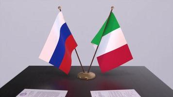 Italia y Rusia nacional bandera, negocio reunión o diplomacia trato. política acuerdo animación video