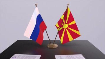 North Macedonia and Russia national flag, business meeting or diplomacy deal. Politics agreement animation video