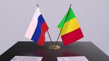 mali och ryssland nationell flagga, företag möte eller diplomati handla. politik avtal animering video