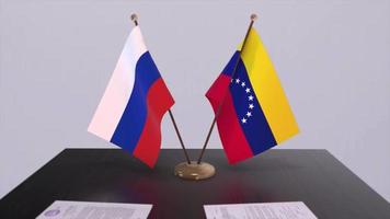 Venezuela and Russia national flag, business meeting or diplomacy deal. Politics agreement animation video