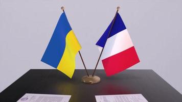 Ukraine et France drapeaux sur politique réunion animation video