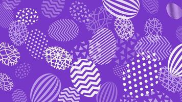 Abstract purple background with eggs. Vector wallpaper for spring holiday Easter. Geometric pattern texture with egg shaped, dot, stripe, triangle.