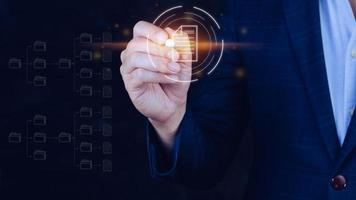 Document Management System DMS, Online documentation database and process automation to efficiently manage files, knowledge and documentation enterprise with ERP. Corporate business technology. photo