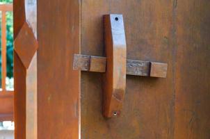 Wooden door locks traditional of Thai native photo