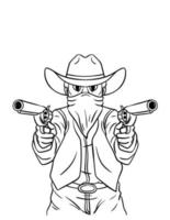 Cowboy Pointing Gun Isolated Coloring Page vector