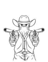 Cowboy Pointing Gun Isolated Coloring Page vector