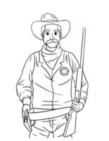 Cowboy Sheriff Isolated Coloring Page for Kids vector