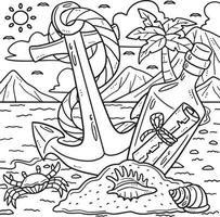 Summer Message in a Bottle and Anchor Coloring vector