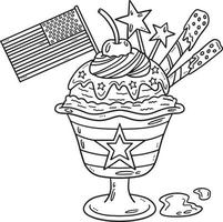 Ice Cream Parfait with Flag Isolated Coloring Page vector