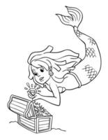 Mermaid with Treasure Box Isolated Coloring Page vector