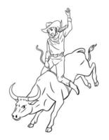 vaquero toro jinete aislado colorante página para niños vector