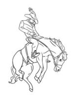 vaquero caballo rodeo aislado colorante página para niños vector