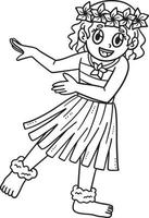 Girl in Hula Outfit Isolated Coloring Page vector