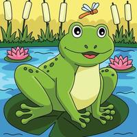 Spring Frog on a Water Lily Colored Cartoon vector