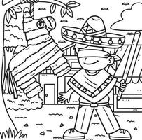 Cinco de Mayo Boy and Pinata Coloring Page vector