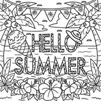 Hello Summer Coloring Page for Kids vector