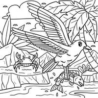 Summer Sea Gull Catching Fish Coloring Page vector