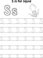 Squid Animal Tracing Letter ABC Coloring Page S vector