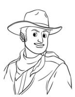 Cowboy in the Desert Isolated Coloring Page vector