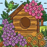 Spring Bird House With Flowers Colored vector