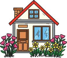 Spring House With Garden Cartoon Clipart vector