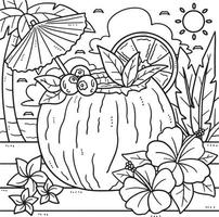 Summer Coconut Cocktail Coloring Page for Kids vector