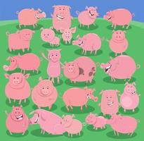 cartoon pigs farm animals comic characters group vector