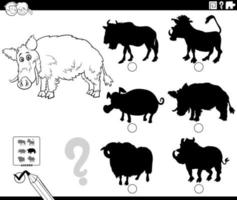 shadow game with cartoon wild boar animal coloring page vector