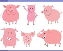 dibujos animados gracioso cerdos granja animal caracteres conjunto vector