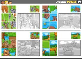 jigsaw puzzle game set with cartoon wild animals vector