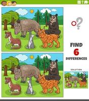 differences game with cartoon wild animal characters vector