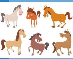 dibujos animados gracioso caballos granja animal caracteres conjunto vector