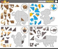 jigsaw puzzle games set with cartoon animals vector