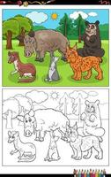 cartoon wild animals characters group coloring page vector