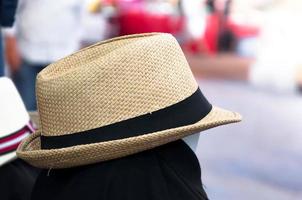Woven fedora hat on street market photo