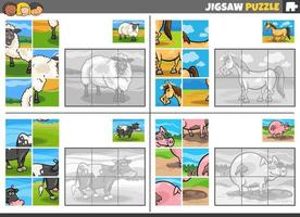 jigsaw puzzle game set with comic farm animals vector