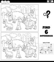 differences game with cartoon wild animals coloring page vector