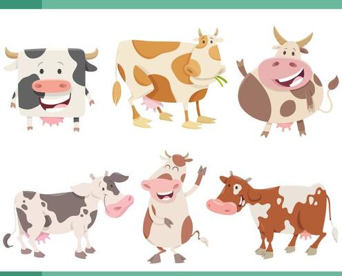 dibujos animados gracioso vacas granja animal caracteres conjunto 20120472  Vector en Vecteezy